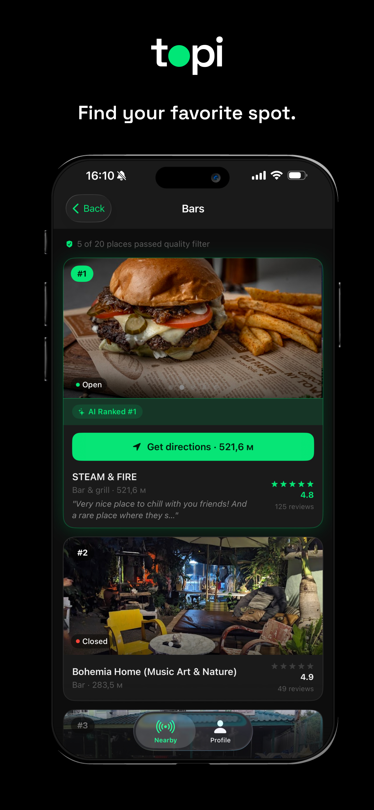 Find your favorite spot — AI ranked results